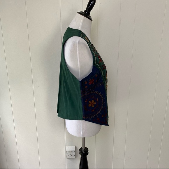 VTG 80s 90s Solutions Green Blue Floral Embroidered Vest Size Large Boho Grunge - Picture 6 of 15